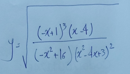 y=sqrt(frac (x+1)^3)(x-4)(-x^2+16)(x^2-160)^2