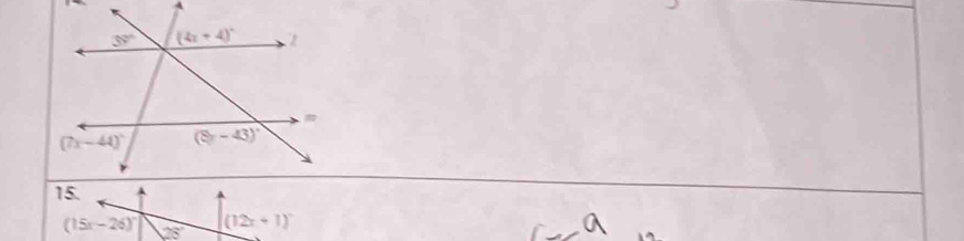 (15x-26)^circ  28° (12x+1)^circ 