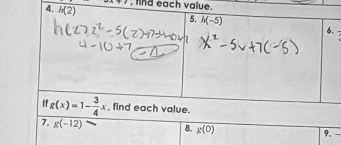 +1 , find each value.
7. g(-12)
8. g(0)
9. -