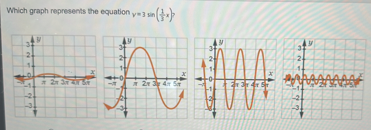 Which graph represents the equation y=3sin ( 1/3 x)