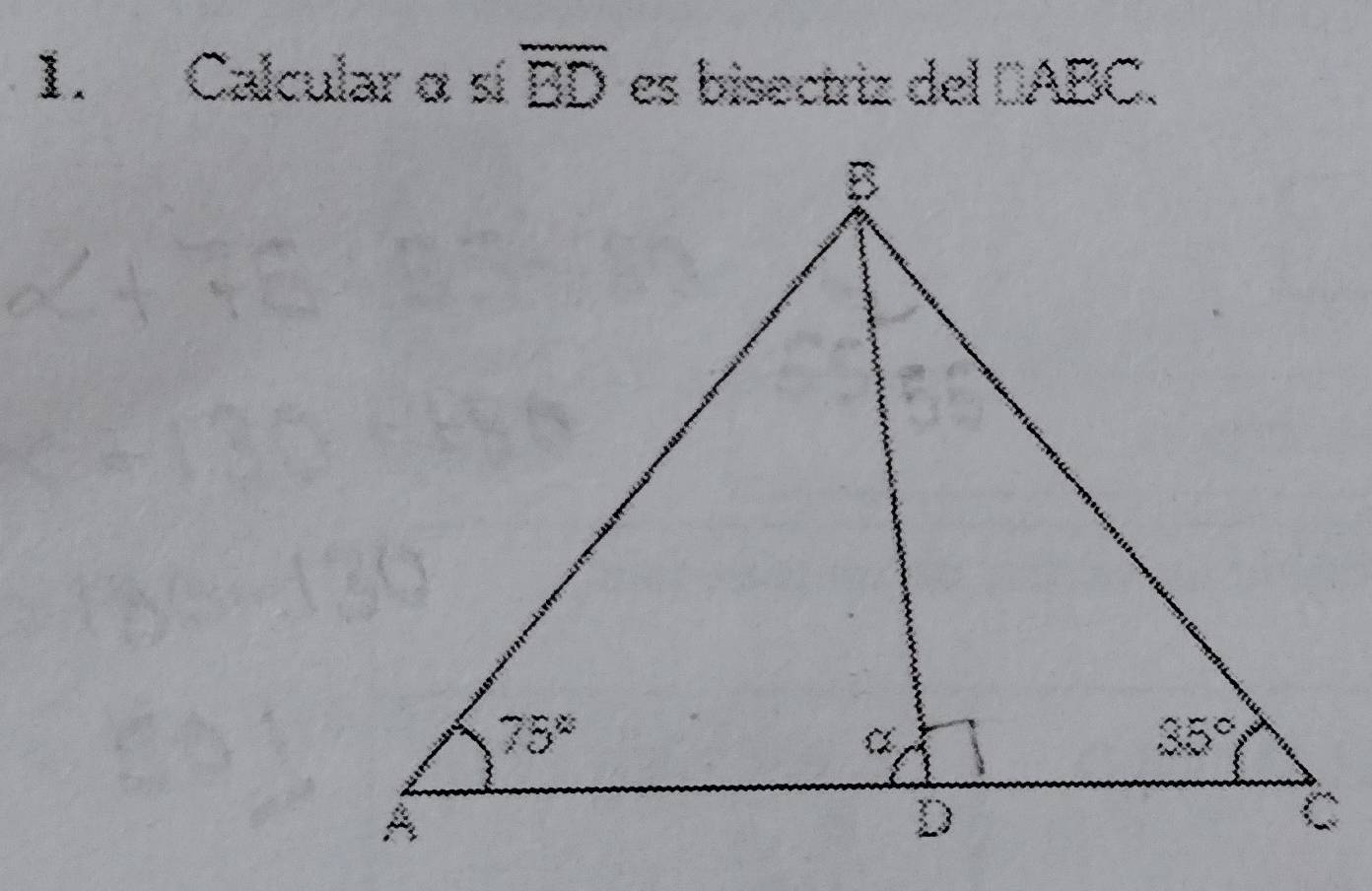 Calcular αsí overline BD es bisectriz del CABC.