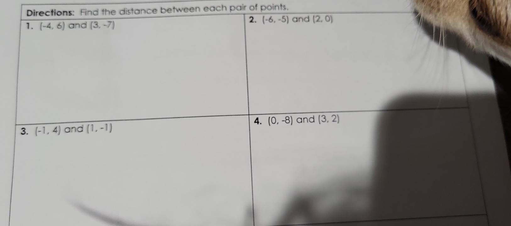 the distance between each pair of points.