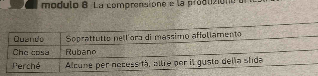 modulo 8 La comprensione e la produzione d