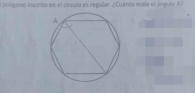 polígono inscrito en el círculo es regular. ¿Cuánto mide el ángulo A?