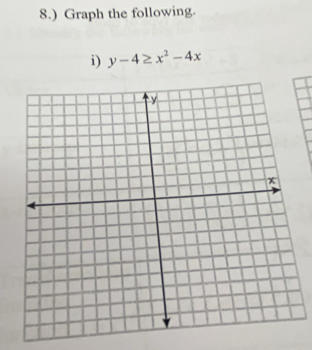 8.) Graph the following. 
i) y-4≥ x^2-4x