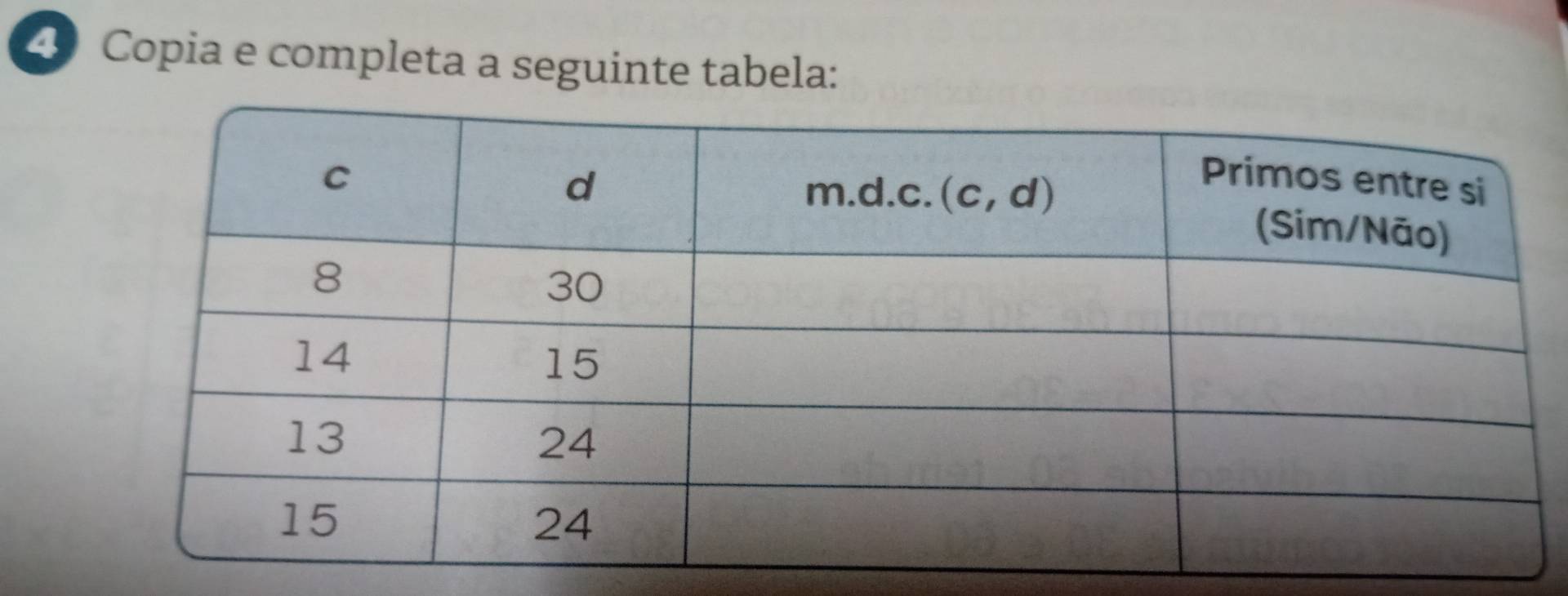 Copia e completa a seguinte tabela: