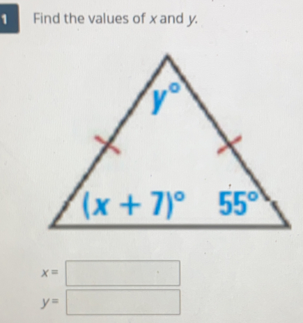 Find the values of x and y.
x=□
y=□