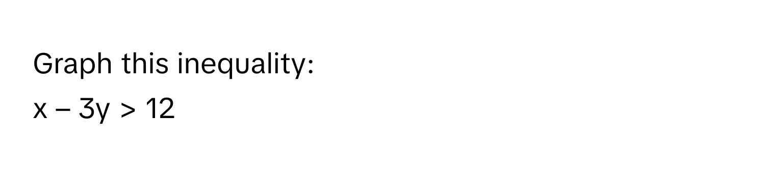 Graph this inequality: 
x – 3y > 12