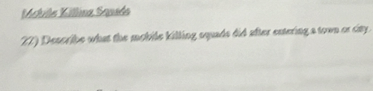 Mobile Killinz Sauede 
27) Describe what the mokile killing squads did after entering a town or city .