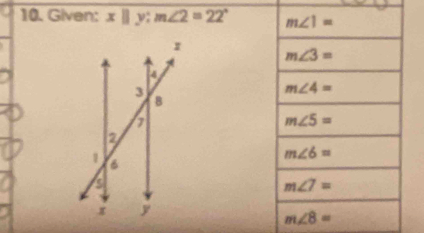 Given: x||y:m∠ 2=22°