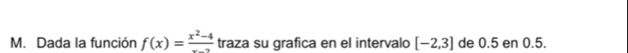 Dada la función f(x)= (x^2-4)/x-2  traza su grafica en el intervalo [-2,3] de 0.5 en 0.5.