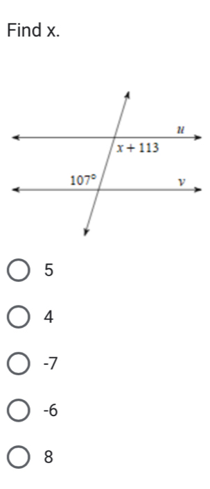 Find x.
5
4
-7
-6
8