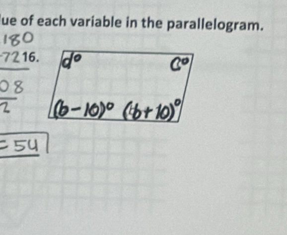 lue of each variable in the parallelogram.
16.