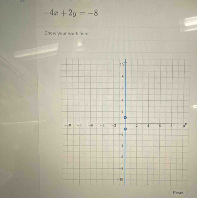 -4x+2y=-8
Show your work here 
Reset
