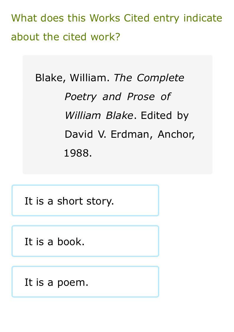 Solved: What does this Works Cited entry indicate about the cited work ...