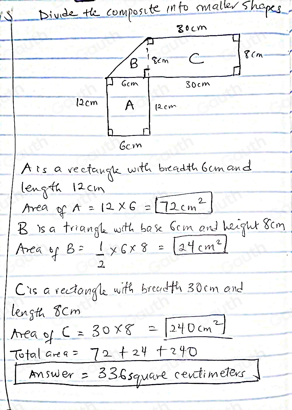 Solved: A composite figure is made up of two rectangles and a right ...