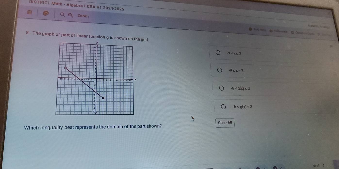 Solved: DISTRICT Math - Algebra I CBA #1 2024-2025 Zoom Izabella Ártena ...