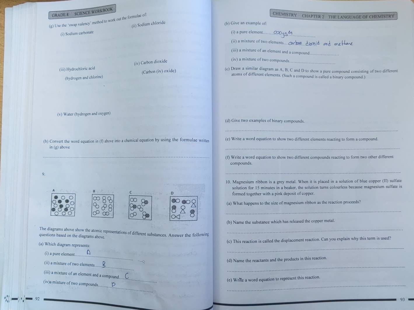 Solved: GRADE 8 SCIENCE WORKBOOK (g) Use the ‘swap valency’ method to ...