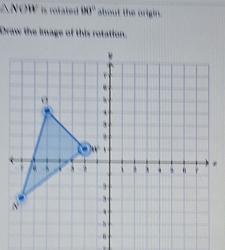 △NOW is rotated 90° about the origin. 
Draw the image of this rotation.