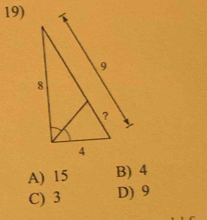 A) 15 B) 4
C) 3 D) 9