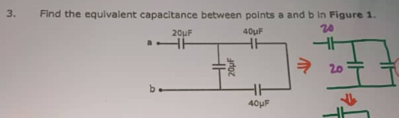 Find the equivalent capacitance between points a and b in Figure 1.