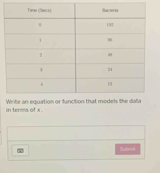 in terms of x. 
Submit