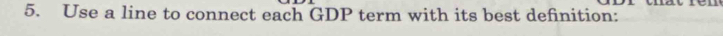 Use a line to connect each GDP term with its best definition: