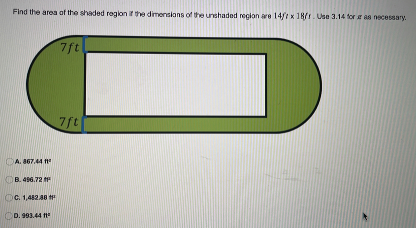 Solved: Find the area of the shaded region if the dimensions of the ...