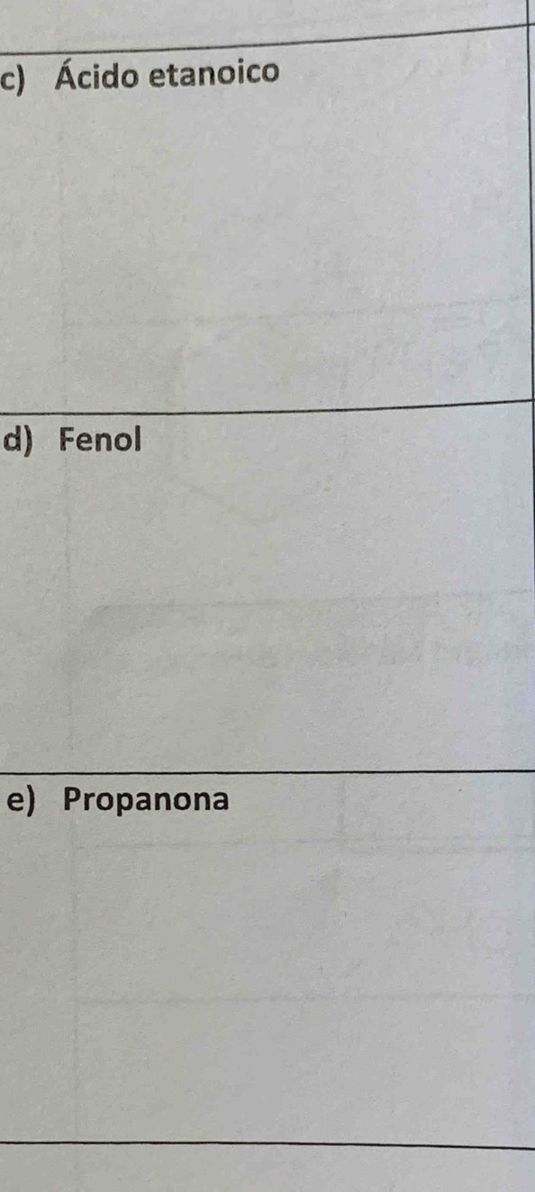 Ácido etanoico 
d) Fenol 
e) Propanona