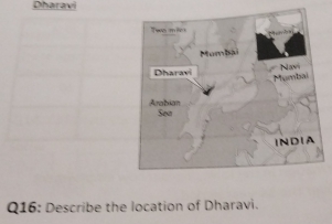 Dharavi 
Q16: Describe the location of Dharavi.