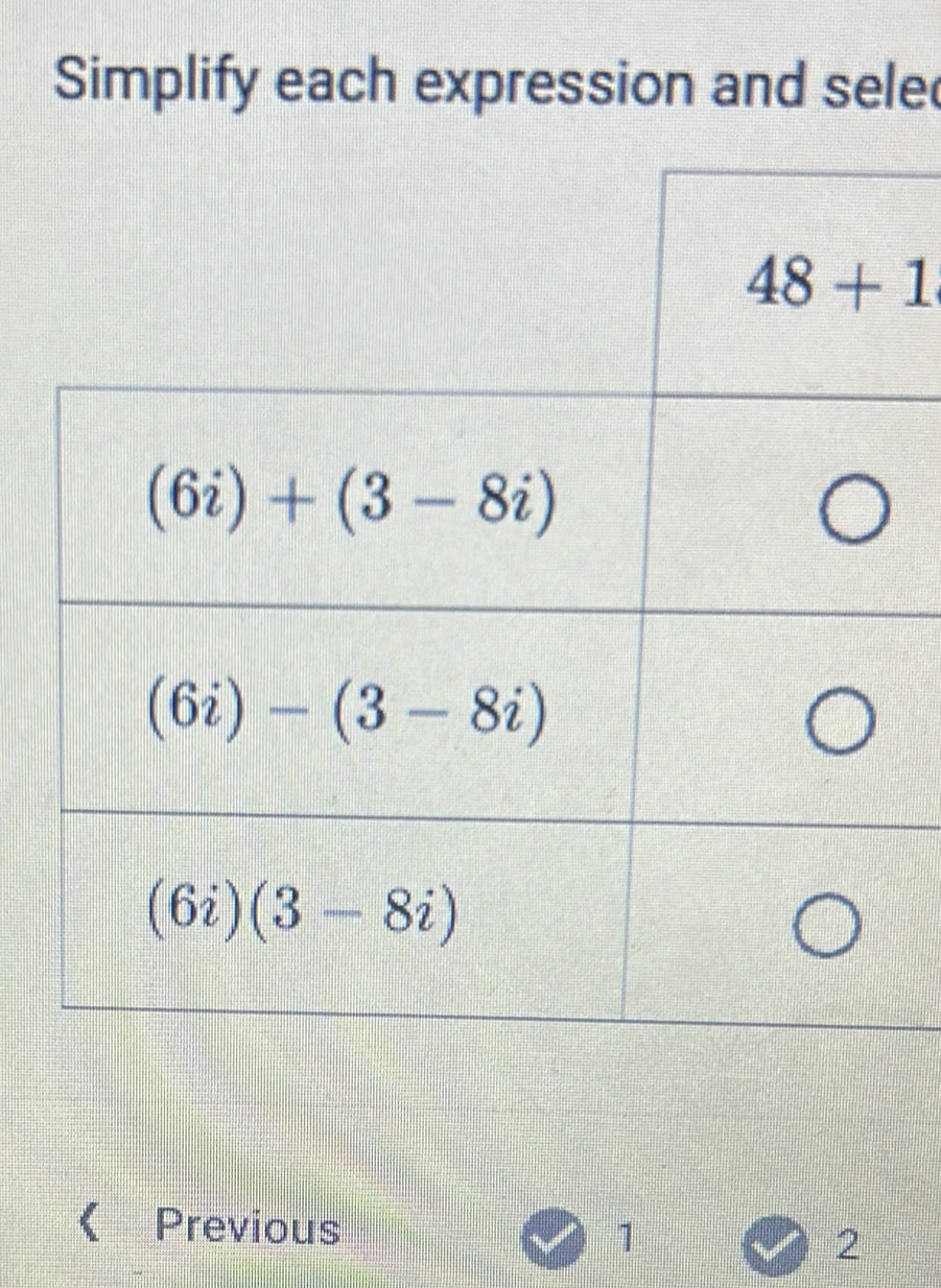 Simplify each expression and sele
《 Previous 1 2