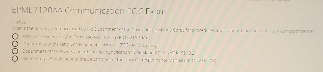 Solved: EPME7120AA Communication EOC Exam 1 of 30 What is the primary ...