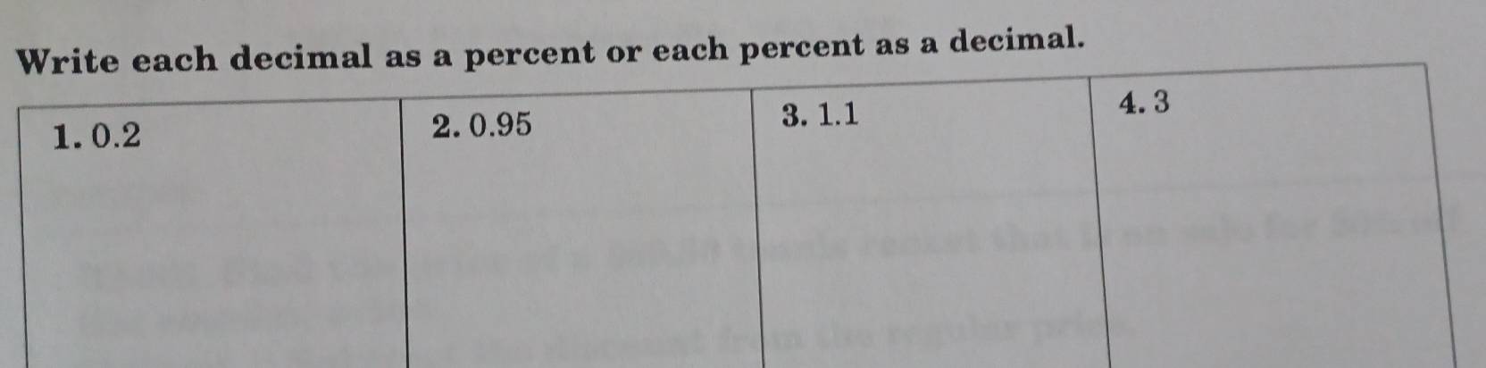 rcent or each percent as a decimal.