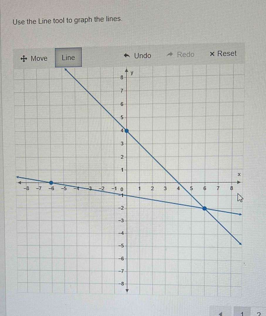 Use the Line tool to graph the lines. 
Move Line Undo Redo Reset 
1