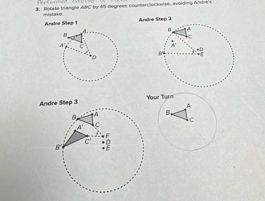 Solved: Rotate triangle ABC by 45 degrees counterclockwise, avoiding ...