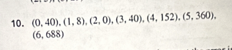 (0,40), (1,8), (2,0), (3,40), (4,152), (5,360),
(6,688)