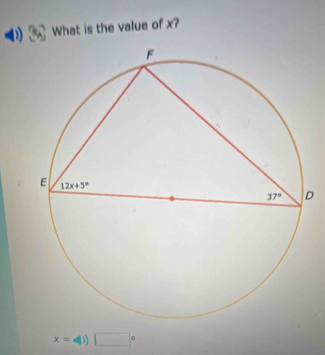 What is the value of x?
D
x=□ )□°