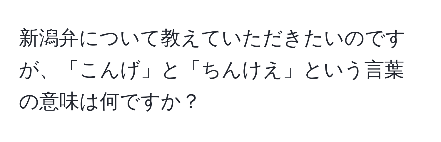 新潟弁について教えていただきたいのですが、「こんげ」と「ちんけえ」という言葉の意味は何ですか？