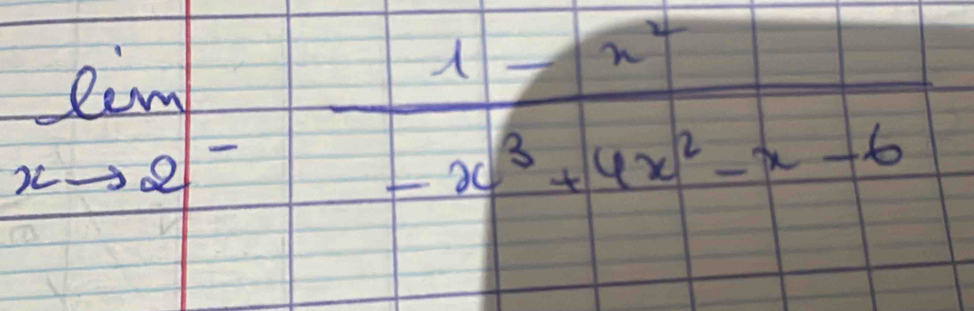 limlimits _xto 2^- 1/-x^3+4x^2-x-6 