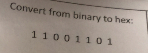 Convert from binary to hex:
1 1 0 0 1 1 0 1