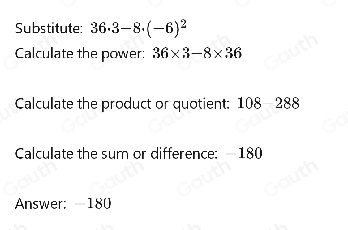 Solved: 36x-8y^2 when x=3 and y=-6 ? [Math]