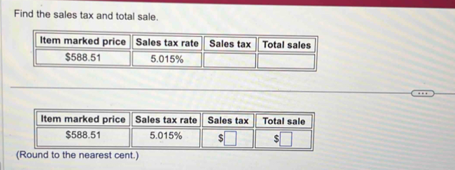 Find the sales tax and total sale.