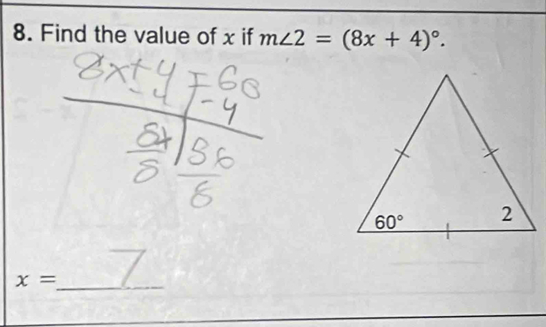 Find the value of x if m∠ 2=(8x+4)^circ .
_
x=