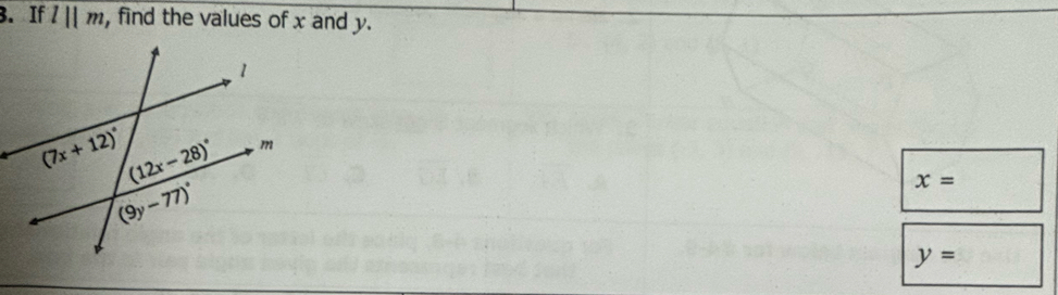 If l||m , find the values of x and y.
x=
y=