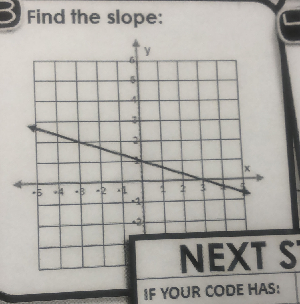 Find the slope: 
NEXT S 
IF YOUR CODE HAS: