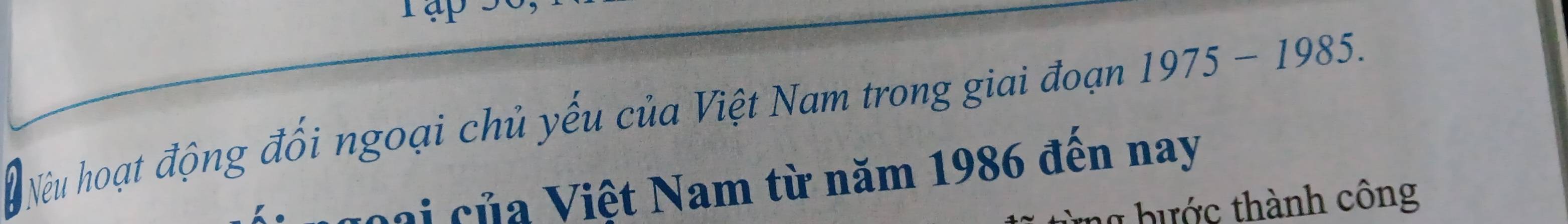 Nếu hoạt động đối ngoại chủ yếu của Việt Nam trong giai đoạn 1975-1985. 
c a i ủ a Việt Nam từ năm 1986 đến nay 
thớc thành công