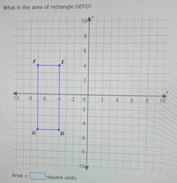 What is the area of rectangle DEFG?
Area=□ square units