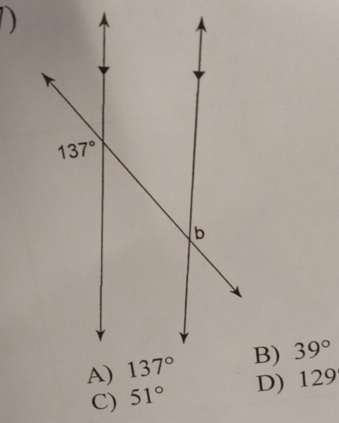 )
39°
D) 12 29
C) 51°