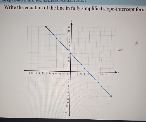 1app/8t0dent/29d9726/221948d3/b72a7dea3a9cc3b7e54e9fc3cd20d865 
Write the equation of the line in fully simplified slope-intercept form