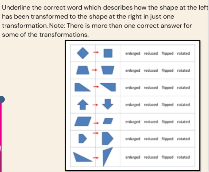 Solved: Underline the correct word which describes how the shape at the ...